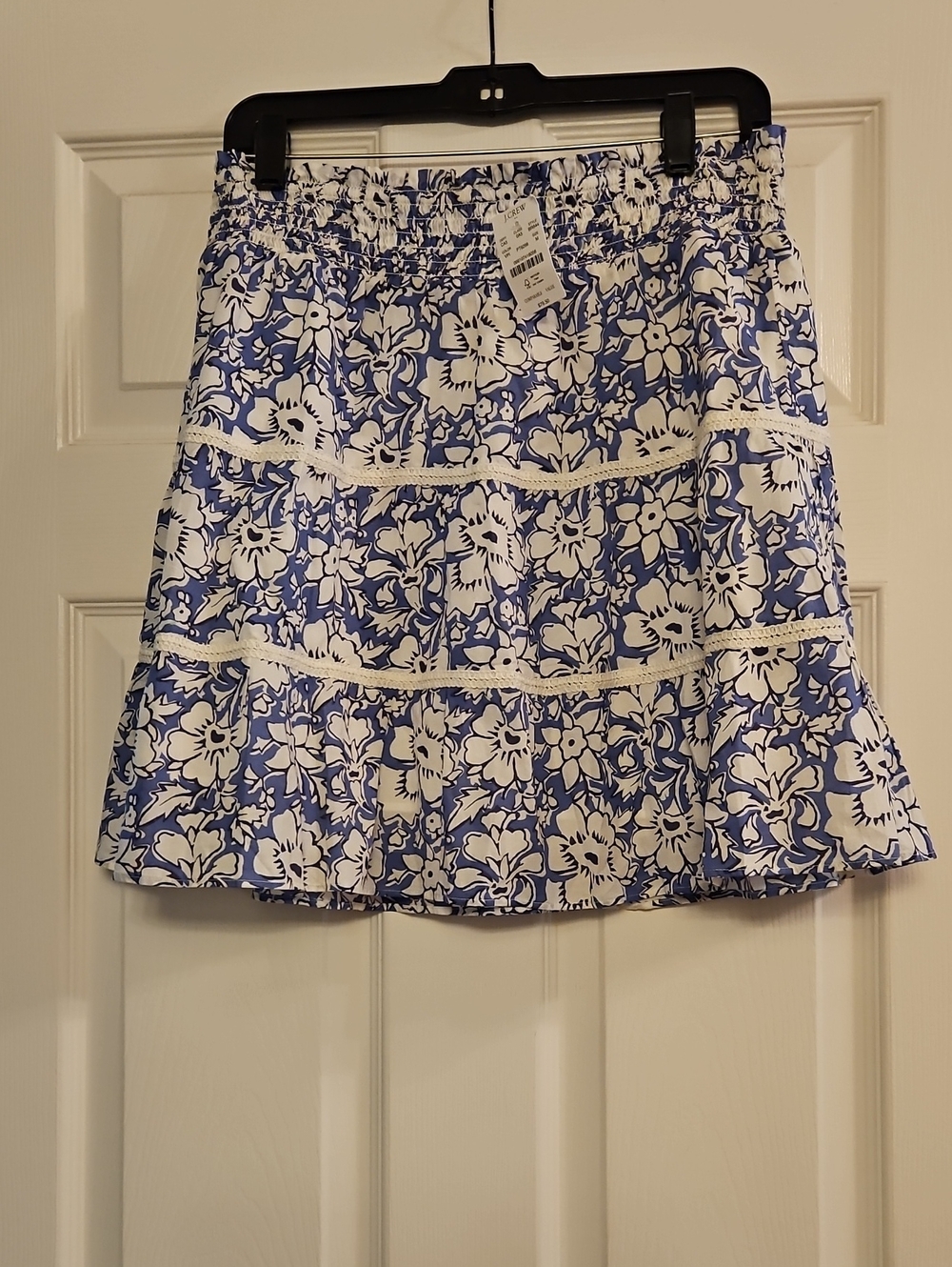 J. Crew Blue and White Floral Tiered Mini Skirt
